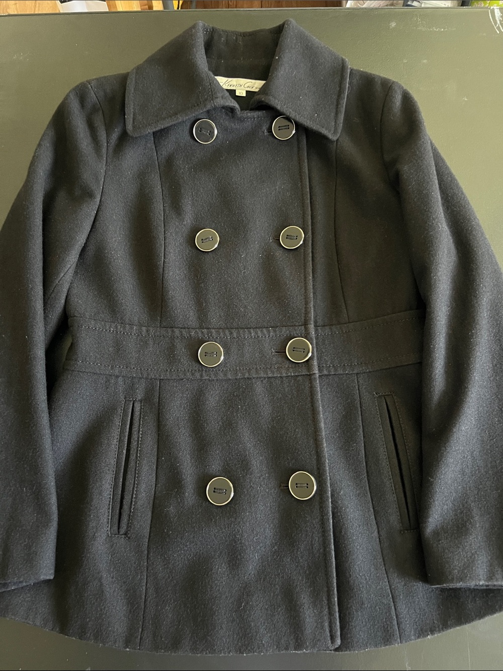 Kenneth Cole New York Black Wool Double-Breasted Coat